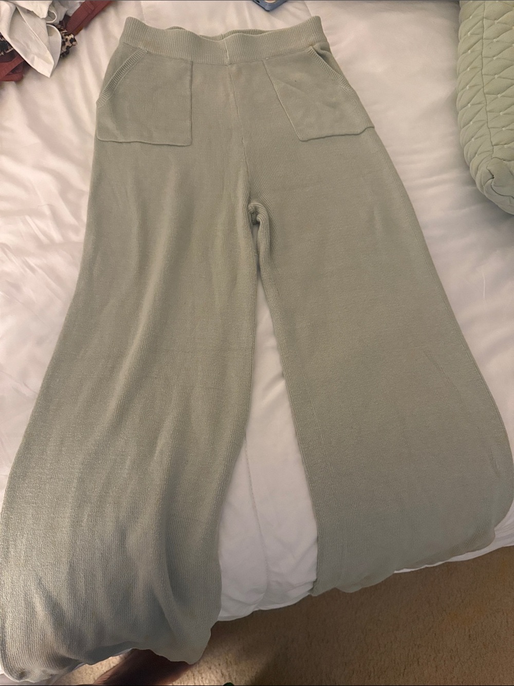 Sincerly Jules Wide-Leg Knit Pants in Sage Green